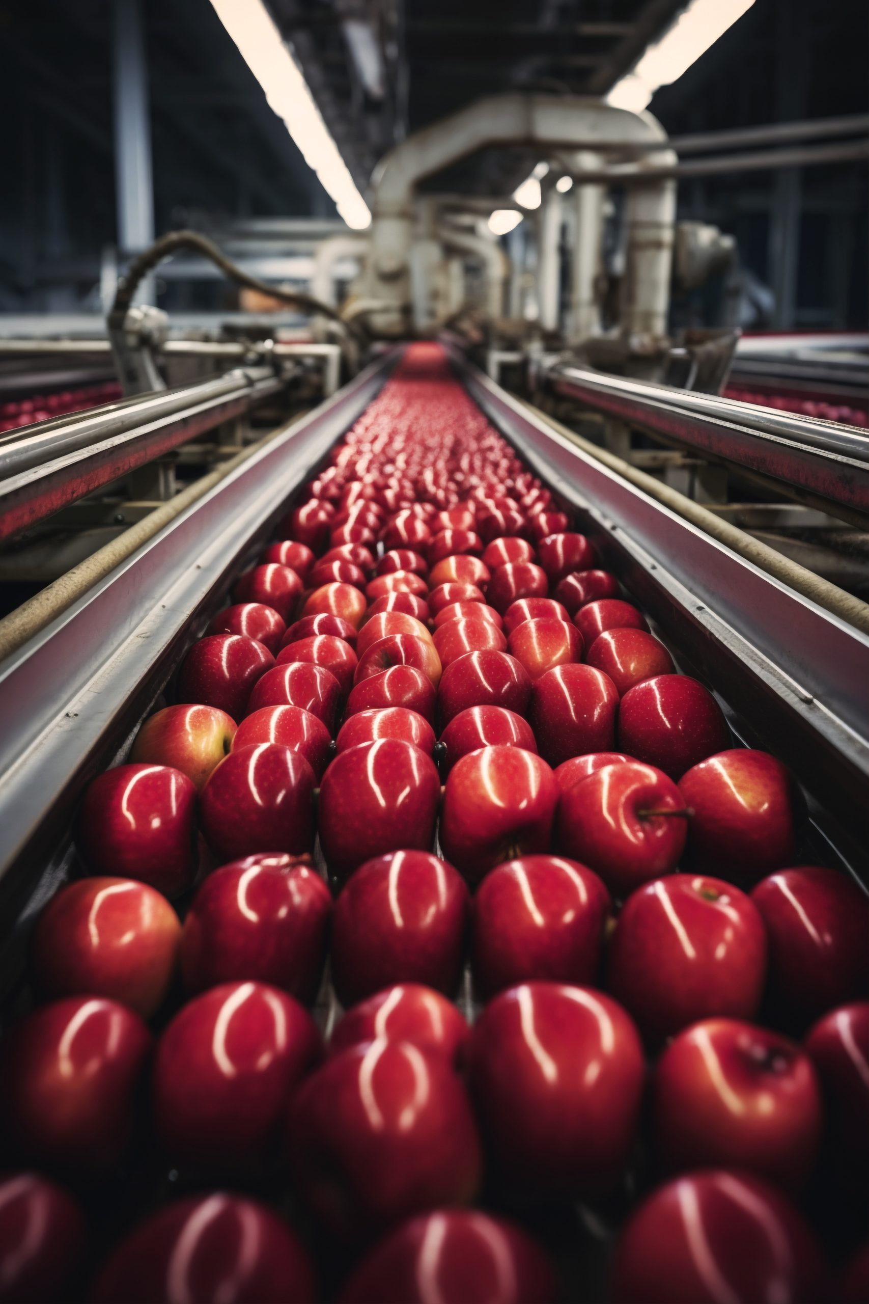 close up apples being processed